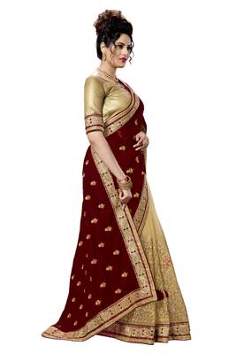 Trendmalls Brown embroidered silk Party Wear Saree With Blouse 4