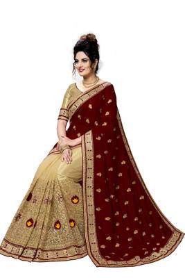 Trendmalls Brown embroidered silk Party Wear Saree With Blouse 5