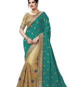 Trendmalls Green embroidered silk Party Wear Saree With Blouse