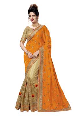 Trendmalls Orange embroidered silk Party Wear Saree With Blouse 1