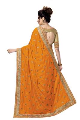 Trendmalls Orange embroidered silk Party Wear Saree With Blouse 2