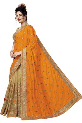 Trendmalls Orange embroidered silk Party Wear Saree With Blouse 3