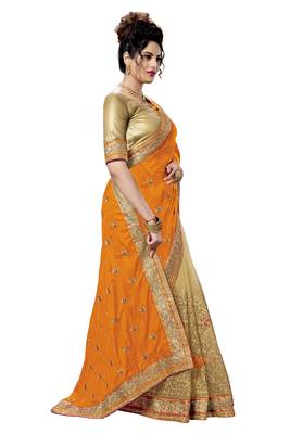 Trendmalls Orange embroidered silk Party Wear Saree With Blouse 4