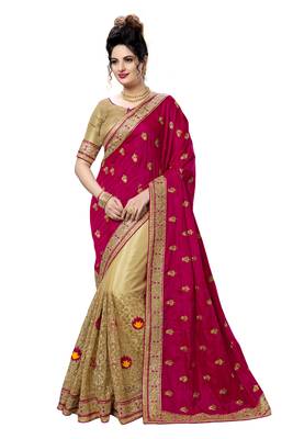 Trendmalls Pink embroidered silk Party Wear Saree With Blouse 1