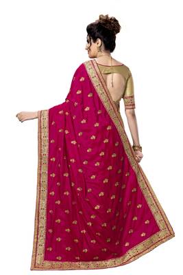 Trendmalls Pink embroidered silk Party Wear Saree With Blouse 2