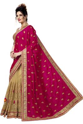 Trendmalls Pink embroidered silk Party Wear Saree With Blouse 3