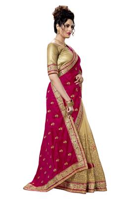 Trendmalls Pink embroidered silk Party Wear Saree With Blouse 4
