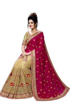 Trendmalls Pink embroidered silk Party Wear Saree With Blouse 5