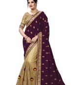 Trendmalls Purple embroidered silk Party Wear Saree With Blouse
