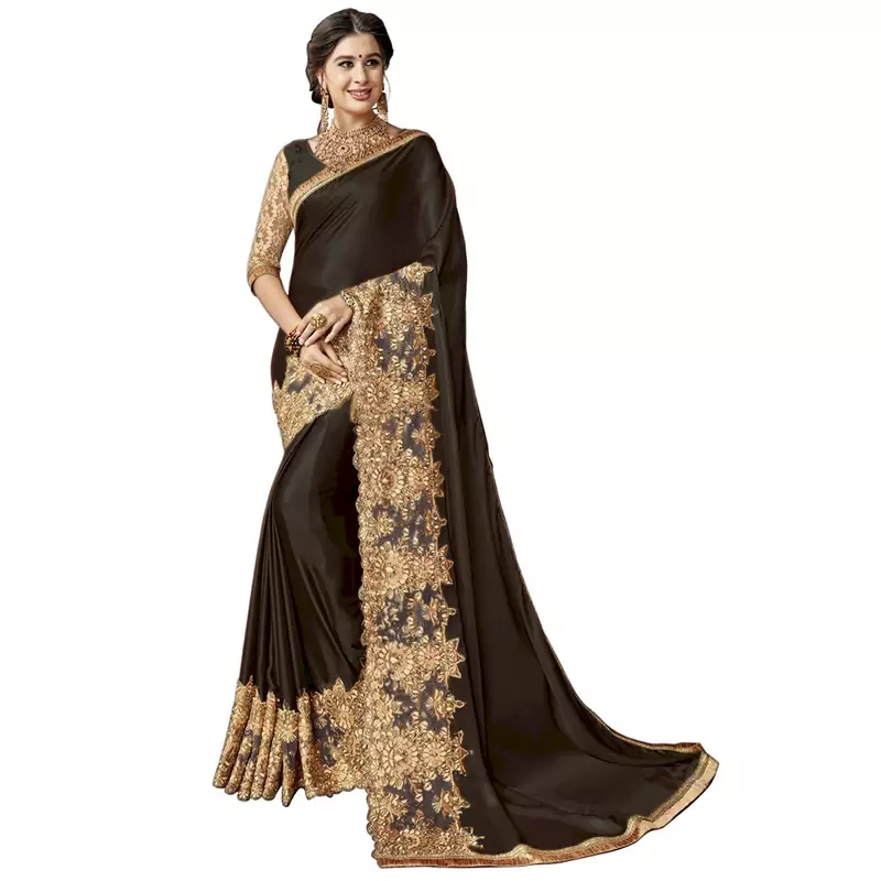 Black embroidered lycra saree with blouse