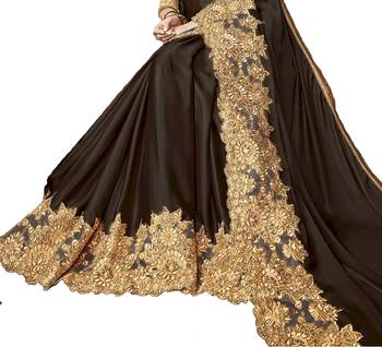Black embroidered lycra saree with blouse 4