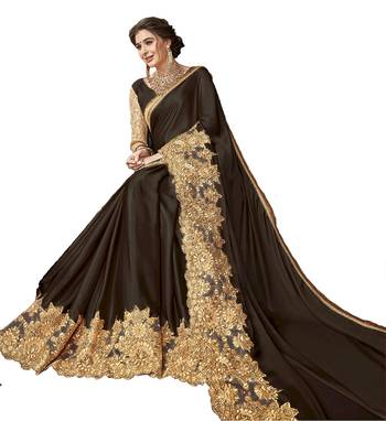 Black embroidered lycra saree with blouse 5