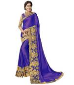 Blue embroidered lycra saree with blouse