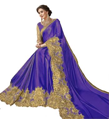 Blue embroidered lycra saree with blouse 2
