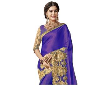 Blue embroidered lycra saree with blouse 3