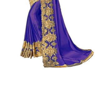 Blue embroidered lycra saree with blouse 4
