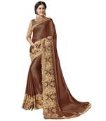 Brown embroidered lycra saree with blouse