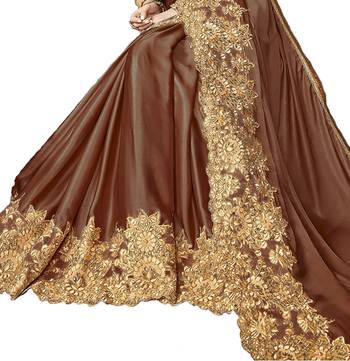 Brown embroidered lycra saree with blouse 3