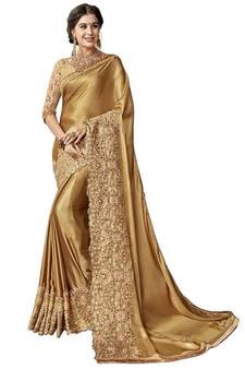 Gold embroidered lycra saree with blouse
