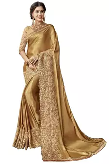 Gold embroidered lycra saree with blouse