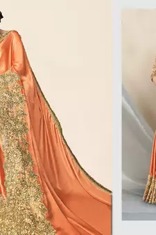 Trendmalls Trendmalls Orange embroidered lycra Traditional Wedding Party Wear Bridal Saree with Blouse 