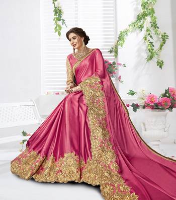 Trendmalls Pink embroidered lycra Traditional Wedding Party Wear Bridal Saree With Blouse   1