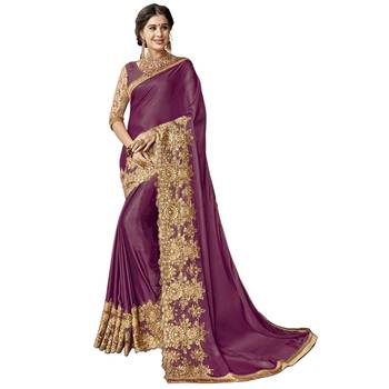 Purple embroidered lycra saree with blouse 1
