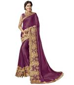 Purple embroidered lycra saree with blouse