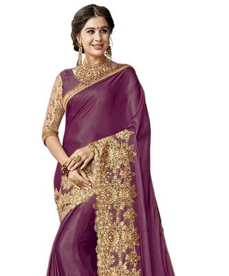 Purple embroidered lycra saree with blouse 2