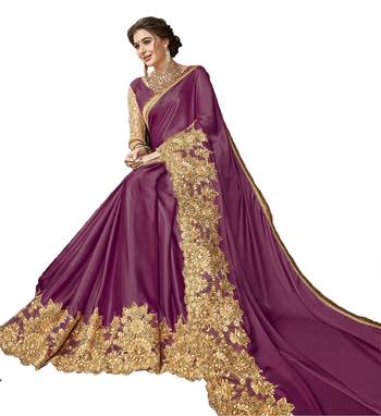 Purple embroidered lycra saree with blouse 3