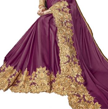 Purple embroidered lycra saree with blouse 4