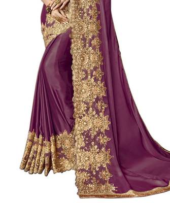 Purple embroidered lycra saree with blouse 5