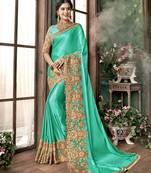 Trendmalls Trendmalls  Shiny Lycra Silk Embroidery Turquoise Party Wear Saree With Blouse