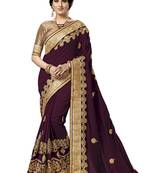 Purple embroidered satin saree with blouse