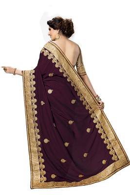 Purple embroidered satin saree with blouse 2