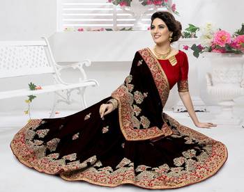 Trendmalls Black embroidered silk   Traditional Wedding Party Wear Bridal Saree With Blouse   1
