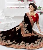 Trendmalls Black embroidered silk   Traditional Wedding Party Wear Bridal Saree With Blouse  