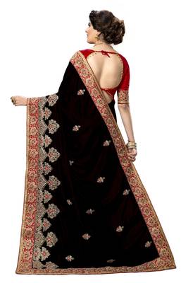 Trendmalls Black embroidered silk   Traditional Wedding Party Wear Bridal Saree With Blouse   2
