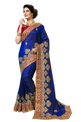 Blue embroidered silk saree with blouse 1
