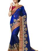 Blue embroidered silk saree with blouse