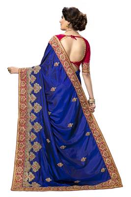 Blue embroidered silk saree with blouse 2