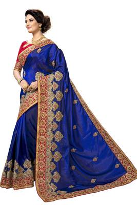 Blue embroidered silk saree with blouse 3