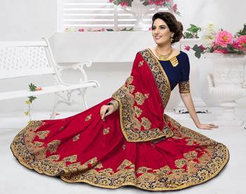 Trendmalls Pink embroidered silk   Traditional Wedding Party Wear Bridal Saree With Blouse   1