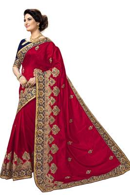 Trendmalls Pink embroidered silk   Traditional Wedding Party Wear Bridal Saree With Blouse   3