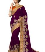 Trendmalls Purple embroidered silk   Traditional Wedding Party Wear Bridal Saree With Blouse  