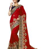 Red embroidered silk saree with blouse