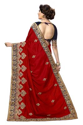 Red embroidered silk saree with blouse 2