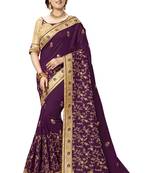 Purple embroidered satin saree with blouse