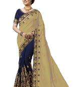 Trendmalls Beige embroidered silk  Traditional Wedding Party Wear Bridal Saree with Blouse 