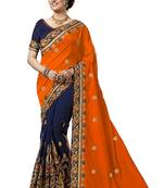 Orange embroidered silk saree with blouse